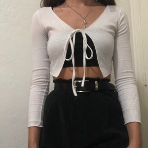 white front tie long sleeve